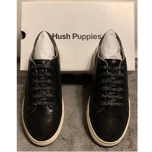 🎯 HUSH PUPPIES Manda Black Leather Lace-up Sneakers Walking Shoes NIB 8